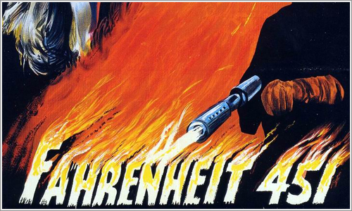 Detalle del cartel de la pelicula Fahrenheit 451.